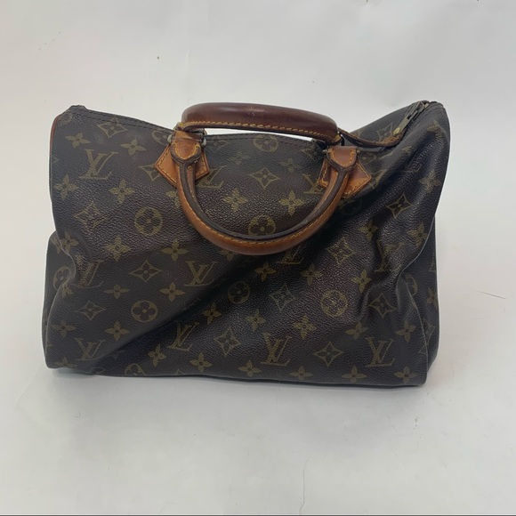 Louis Vuitton Speedy Monogram Canvas Tan & Brown Handbag Purse - Picture 4 of 12